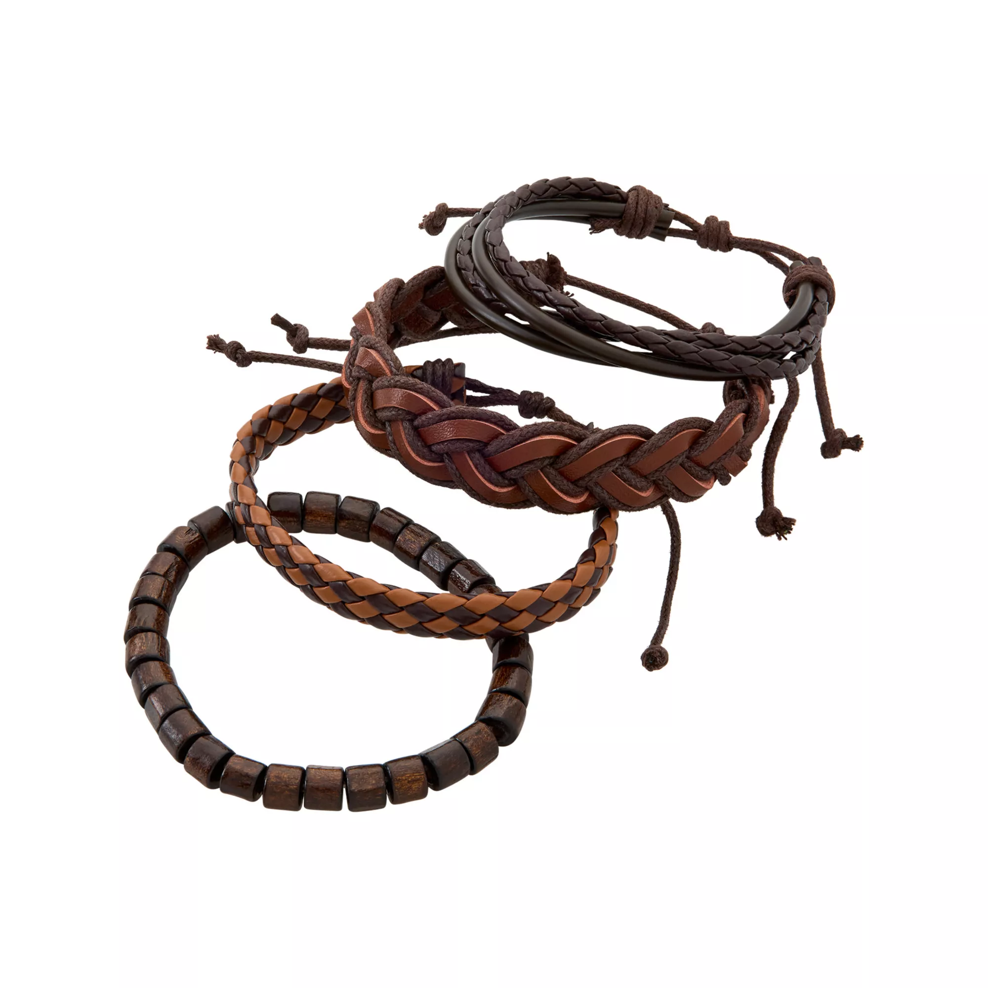 Multi-Pack Beaded and Braided Cord Faux Leather Bracelets - 4 Pack at Spencer's