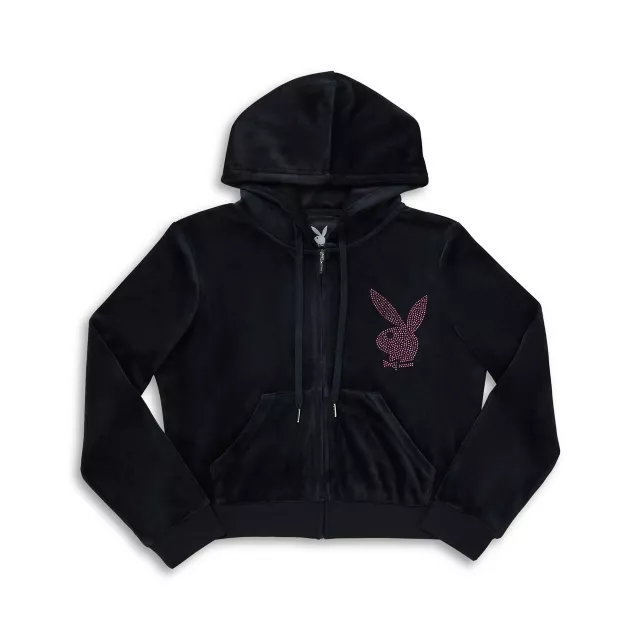 Playboy Black Pink Rhinestone Hooded Tracksuit