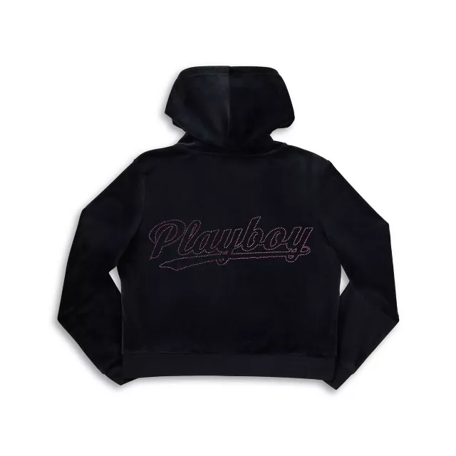 Playboy Black Pink Rhinestone Hooded Tracksuit