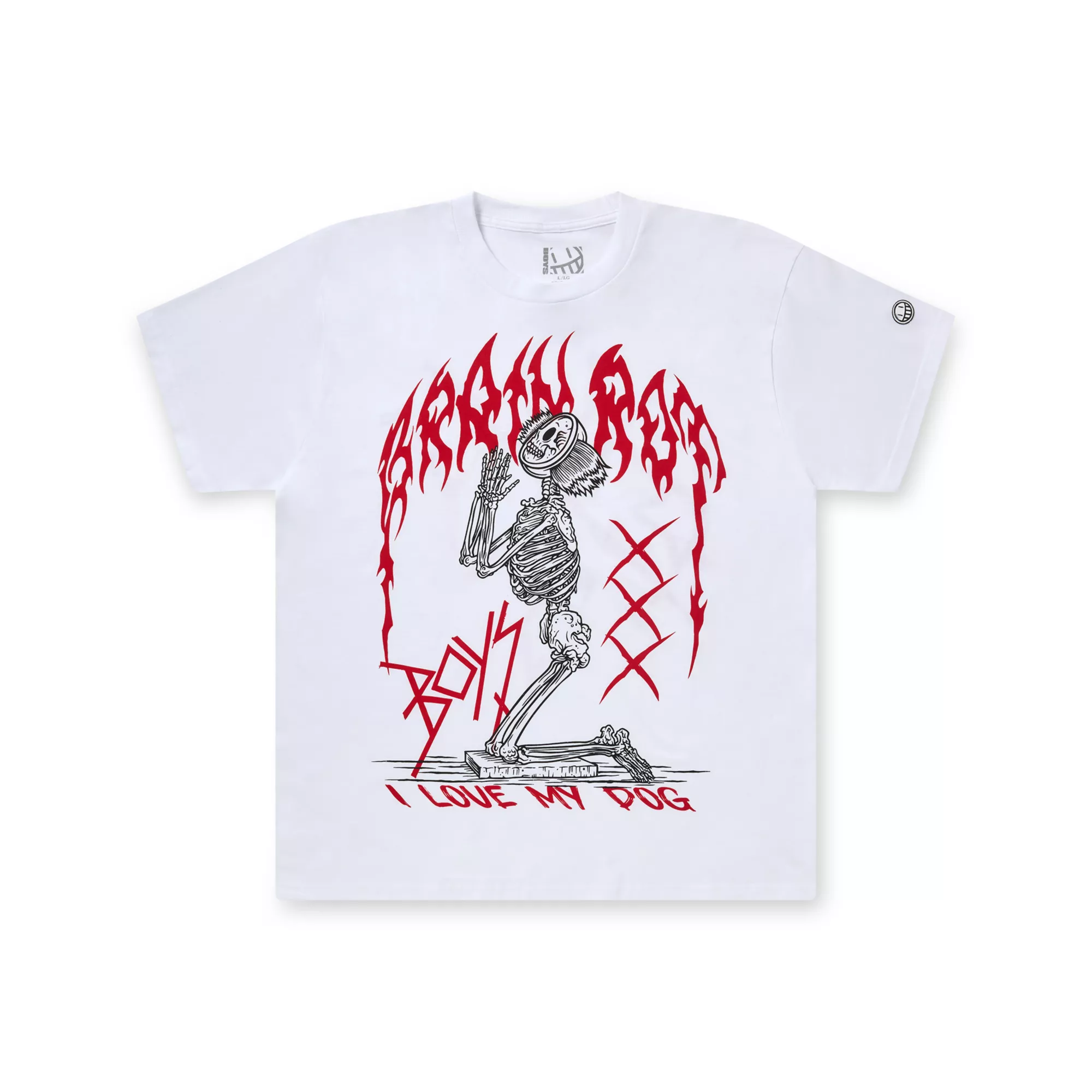 The Boys I Love My Dog Praying Skeleton T Shirt at Spencer's