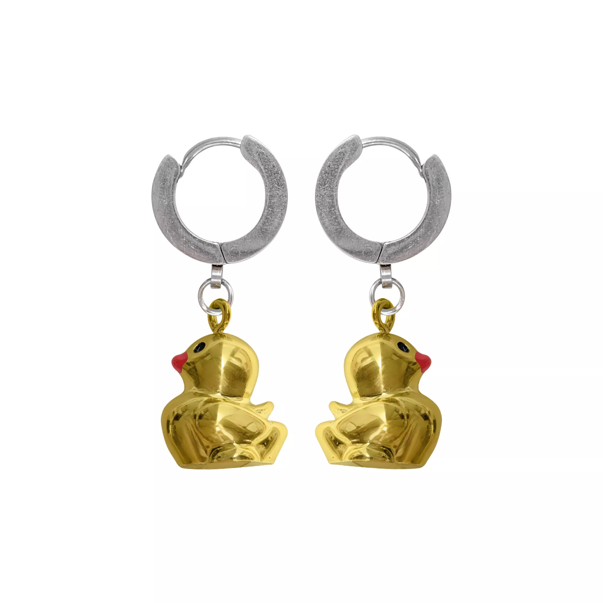 Yellow Duck Dangle Huggie Hoop Earrings - 18 Gauge