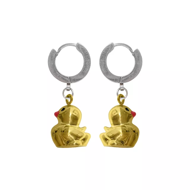 Yellow Duck Dangle Huggie Hoop Earrings - 18 Gauge at Spencer's