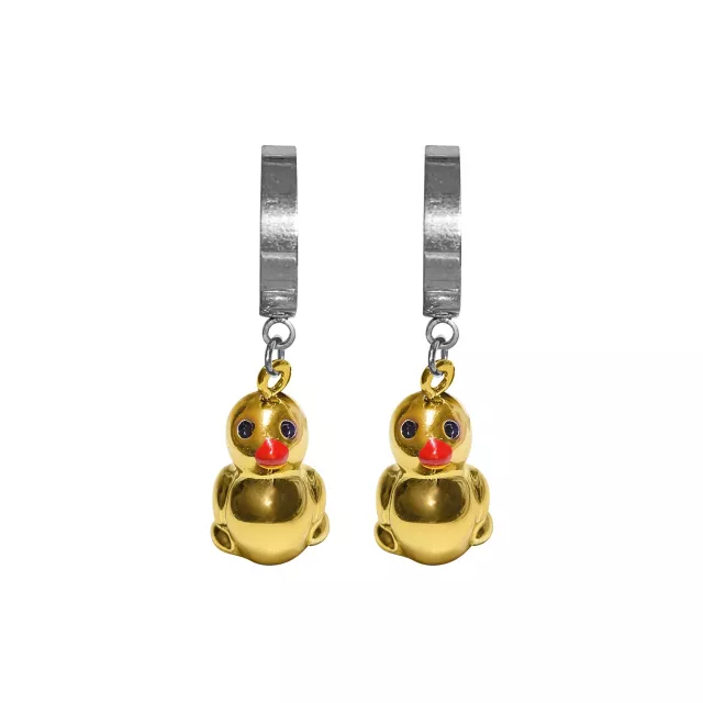 Yellow Duck Dangle Huggie Hoop Earrings - 18 Gauge at Spencer's