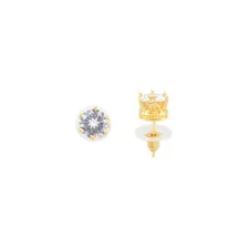 14K Gold-Plated CZ Crown Stud Earrings - 20 Gauge at Spencer's