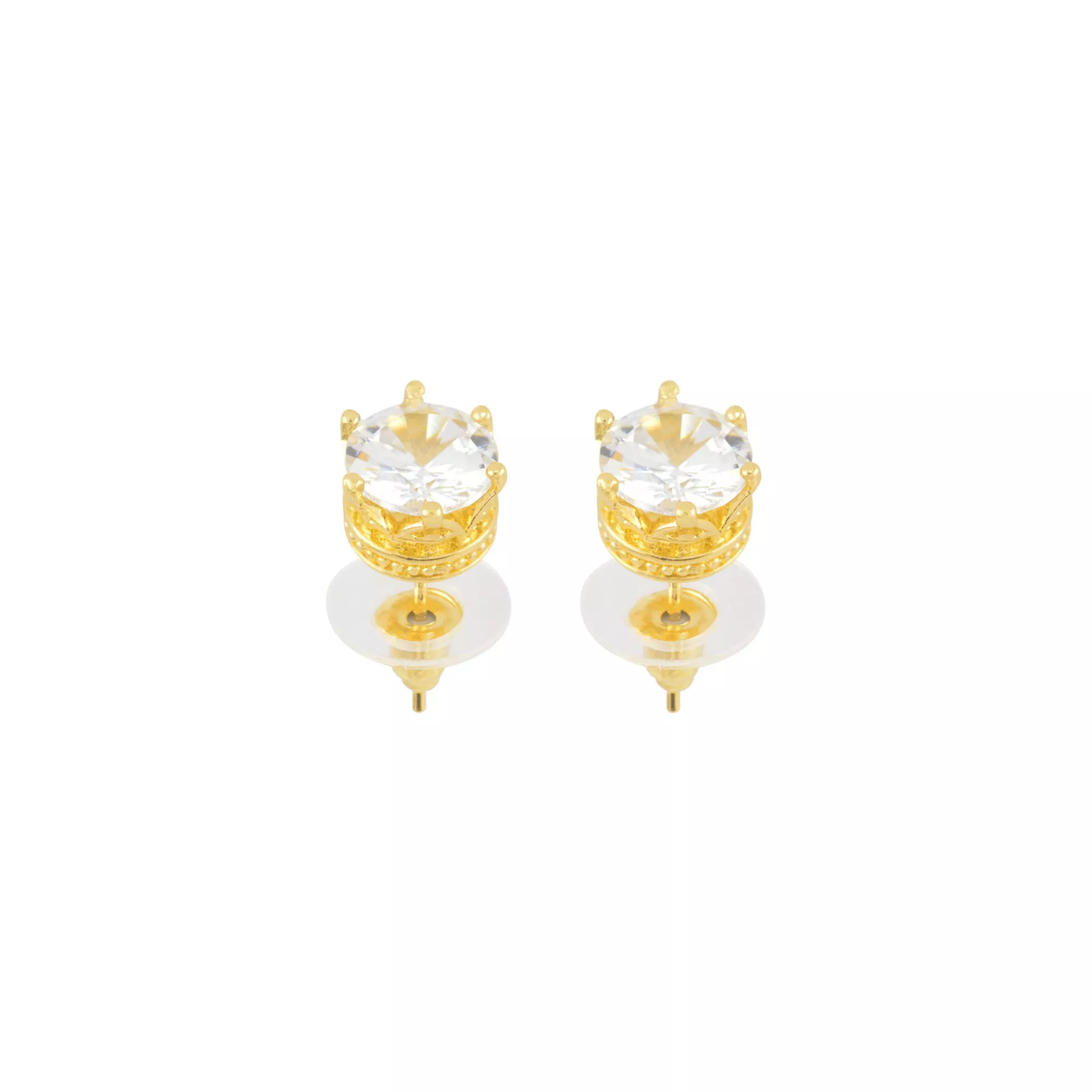 14K Gold-Plated CZ Crown Stud Earrings - 20 Gauge