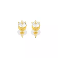 14K Gold-Plated CZ Crown Stud Earrings - 20 Gauge at Spencer's