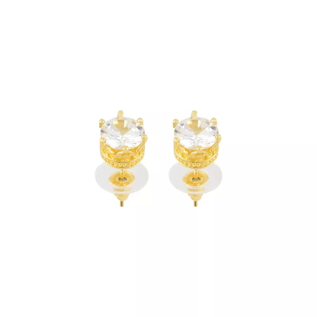 14K Gold-Plated CZ Crown Stud Earrings - 20 Gauge at Spencer's