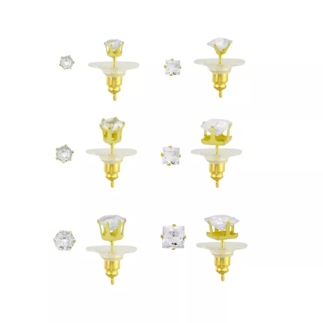 Multi-Pack CZ 14K Gold-Plated Stud Earrings 6 Pair - 20 Gauge at Spencer's