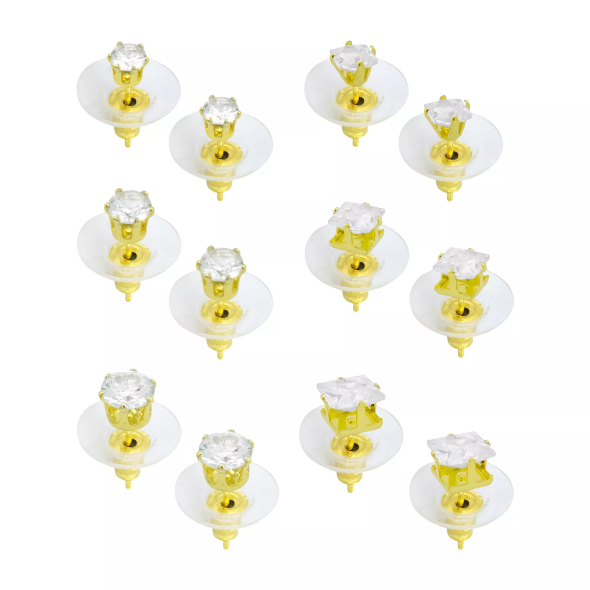 Multi-Pack CZ 14K Gold-Plated Stud Earrings 6 Pair - 20 Gauge