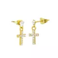14K Gold-Plated CZ Cross Dangle Earrings - 20 Gauge at Spencer's