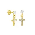 14K Gold-Plated CZ Cross Dangle Earrings - 20 Gauge at Spencer's