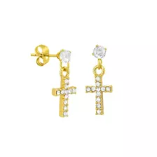14K Gold-Plated CZ Cross Dangle Earrings - 20 Gauge at Spencer's