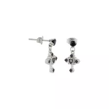 Silvertone and Black CZ Gothic Cross Dangle Stud Earrings - 20 Gauge at Spencer's