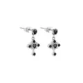 Silvertone and Black CZ Gothic Cross Dangle Stud Earrings - 20 Gauge at Spencer's