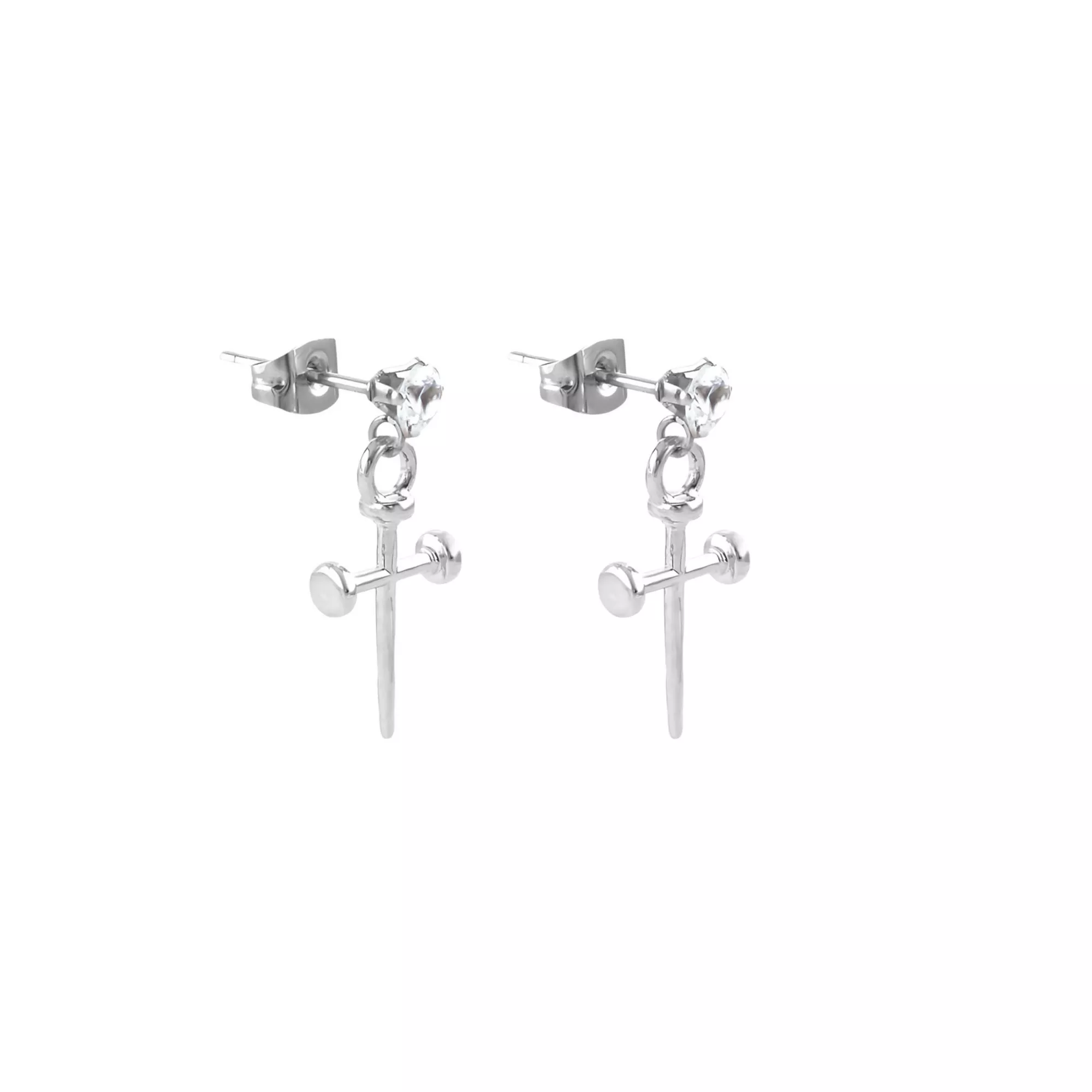 CZ Cross Dangle Stud Earrings - 20 Gauge