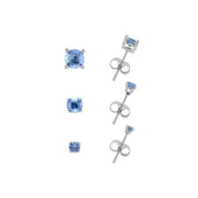 Multi-Pack 14K White Gold-Plated Blue CZ Stud Earrings 3 Pair - 20 Gauge at Spencer's