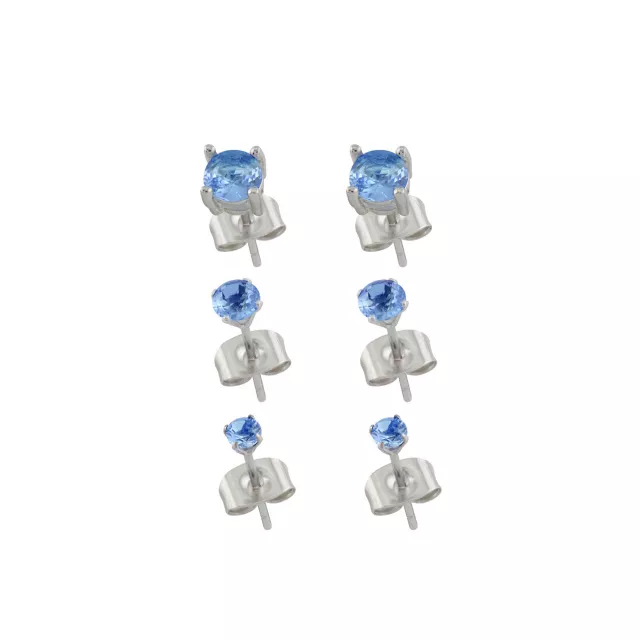 Multi-Pack 14K White Gold-Plated Blue CZ Stud Earrings 3 Pair - 20 Gauge at Spencer's