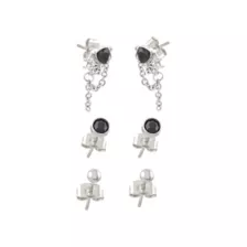 Multi-Pack Black CZ Heart Web Stud Earrings 3 Pair - 20 Gauge at Spencer's