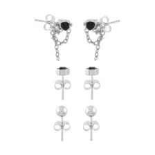 Multi-Pack Black CZ Heart Web Stud Earrings 3 Pair - 20 Gauge at Spencer's