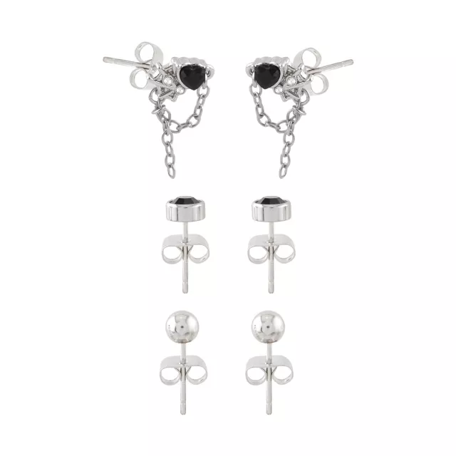 Multi-Pack Black CZ Heart Web Stud Earrings 3 Pair - 20 Gauge at Spencer's