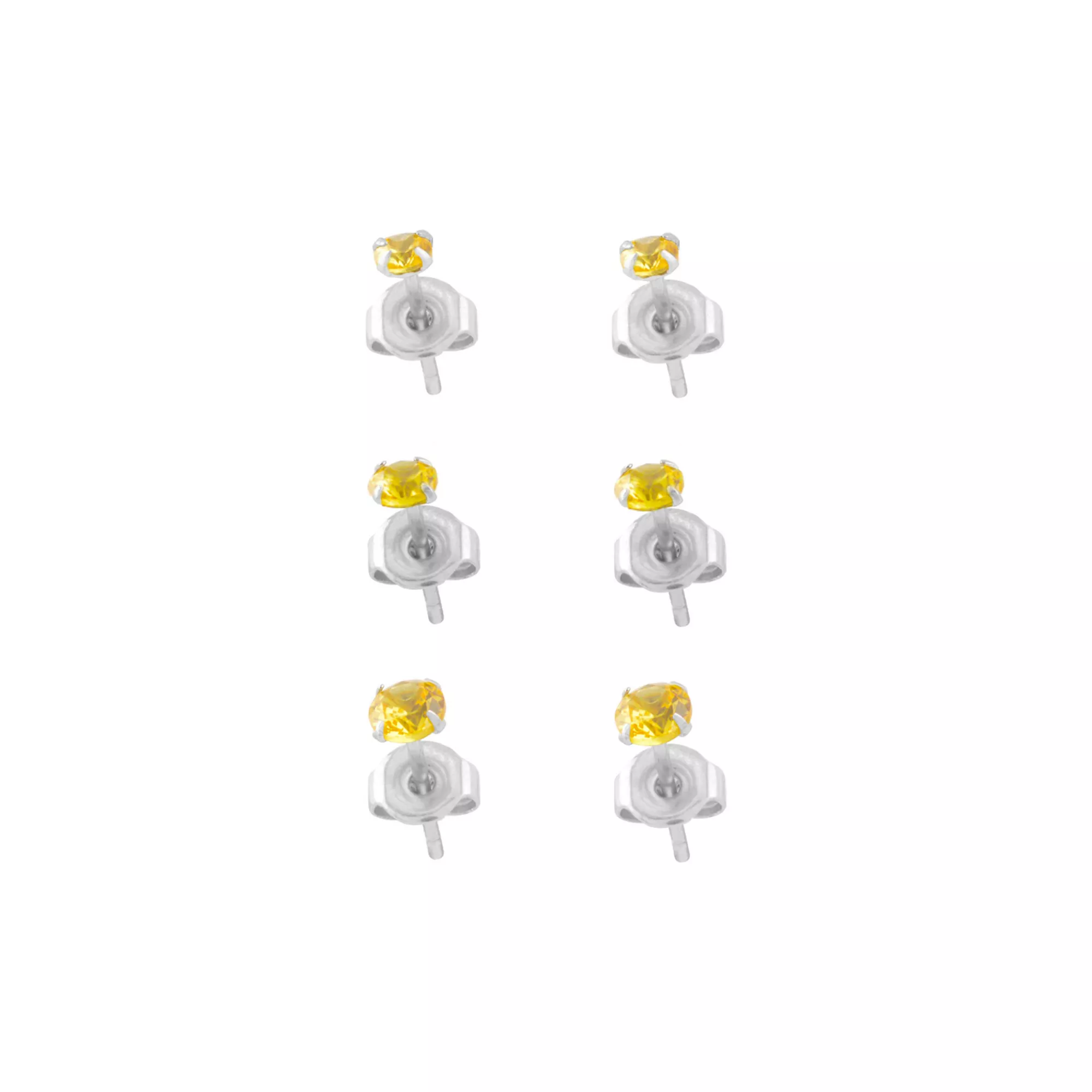 Multi-Pack Yellow CZ Stud Earrings 3 Pair - 20 Gauge