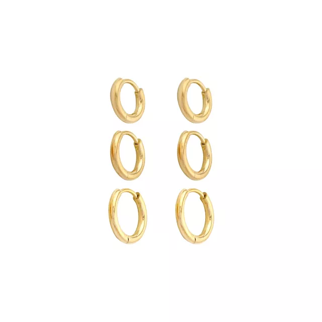 Multi-Pack 14K Gold Plated Small Huggie Hoop Earrings 3 Pair - 20 Gauge