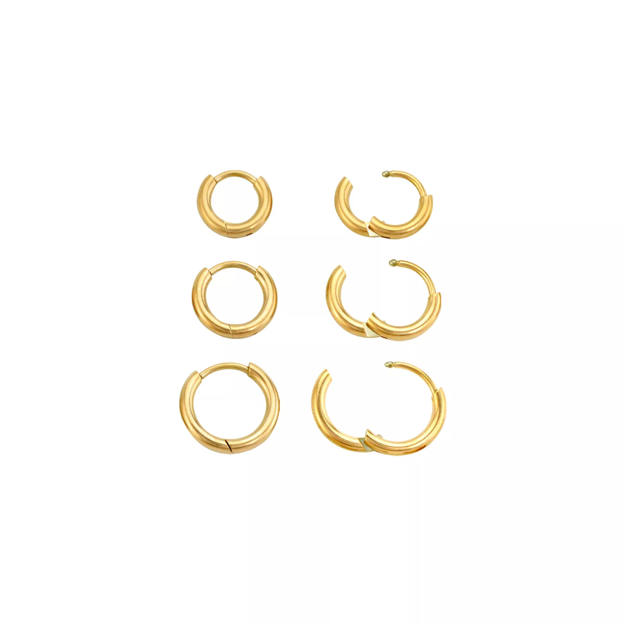 Multi-Pack 14K Gold Plated Small Huggie Hoop Earrings 3 Pair - 20 Gauge
