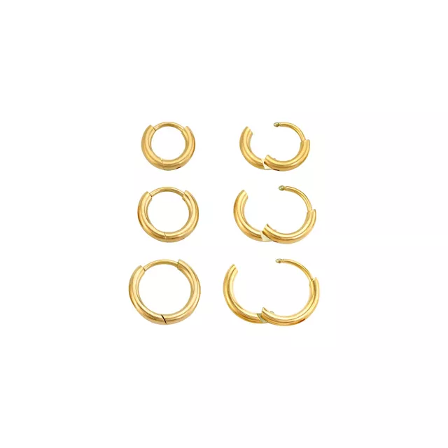 Multi-Pack 14K Gold Plated Small Huggie Hoop Earrings 3 Pair - 20 Gauge