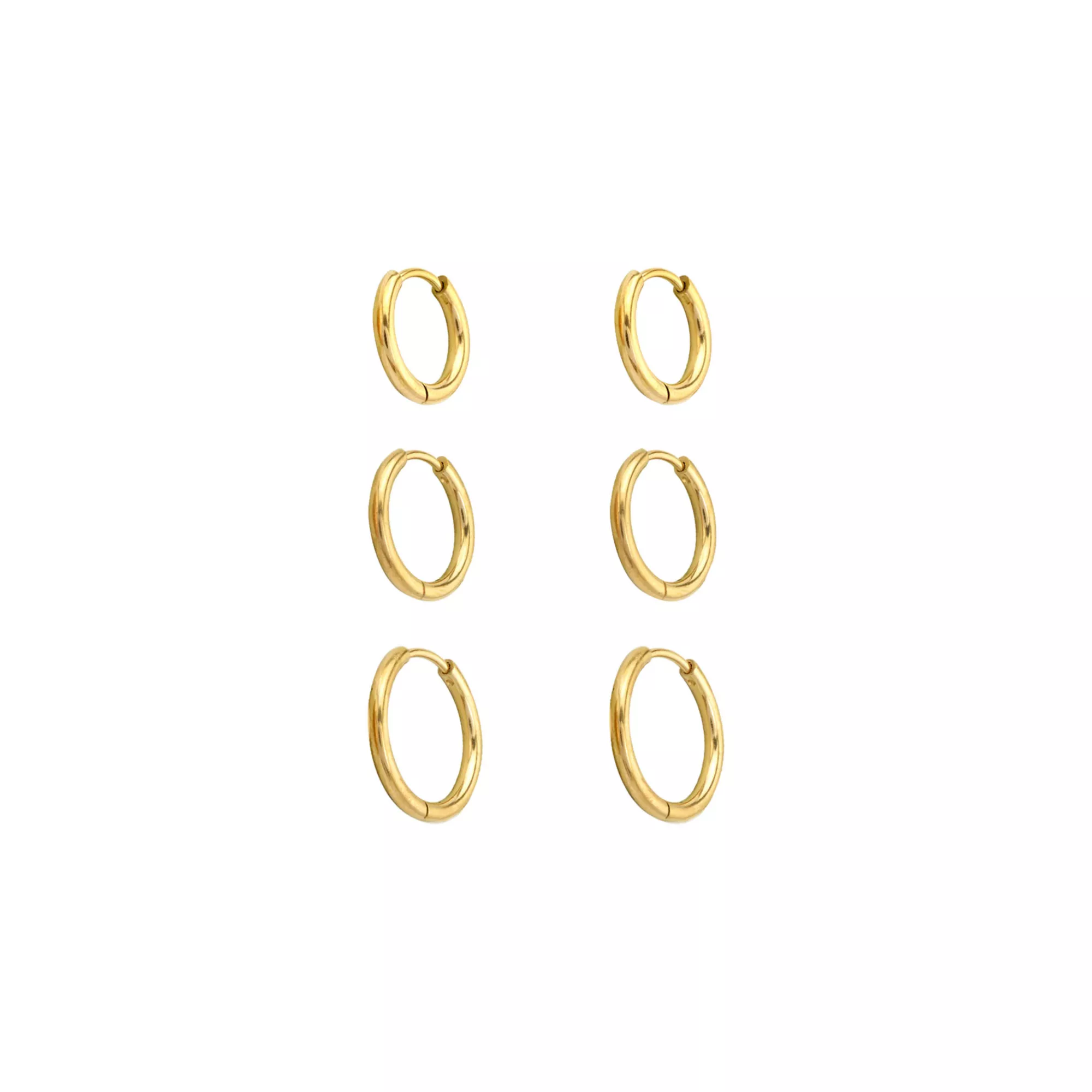 Multi-Pack 14K Gold-Plated Huggie Hoop Earrings 3 Pair