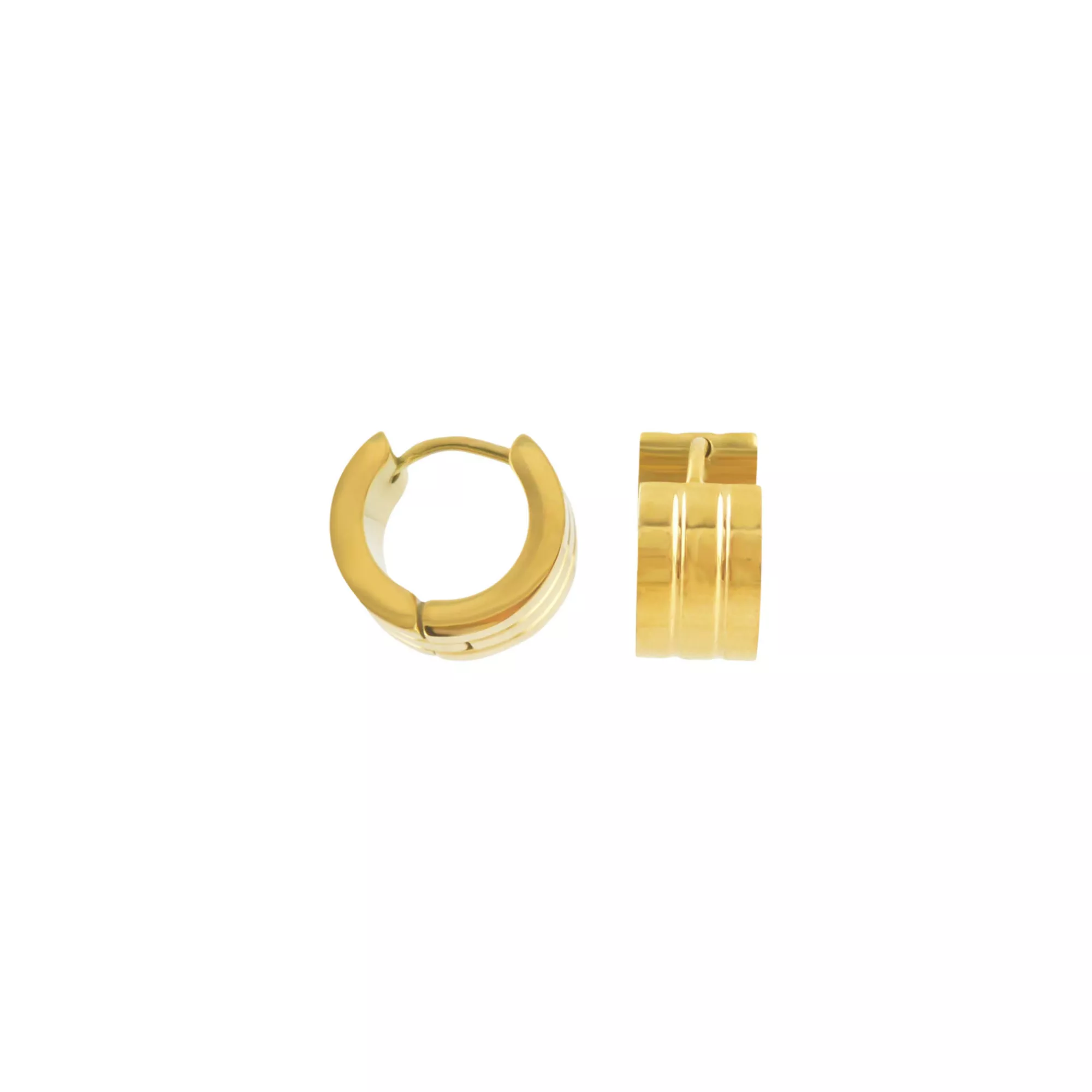 Goldtone Striped Huggie Hoops - 18 Gauge