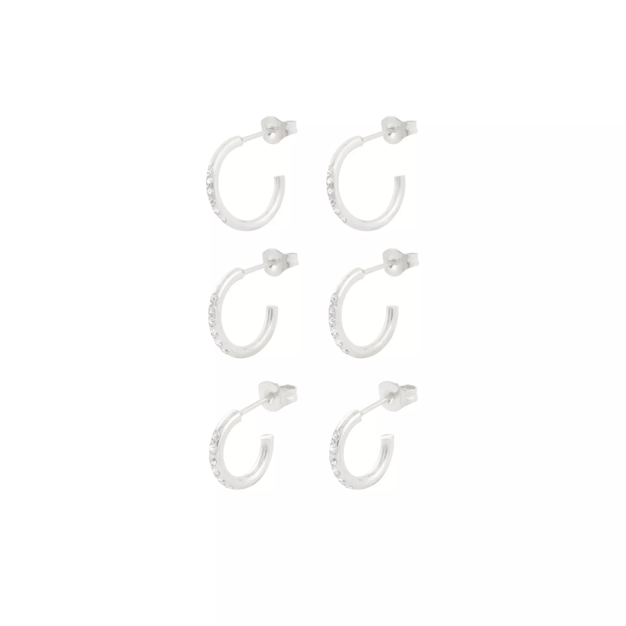 Multi-Pack Stacked CZ Half Hoop Earrings - 3 Pair
