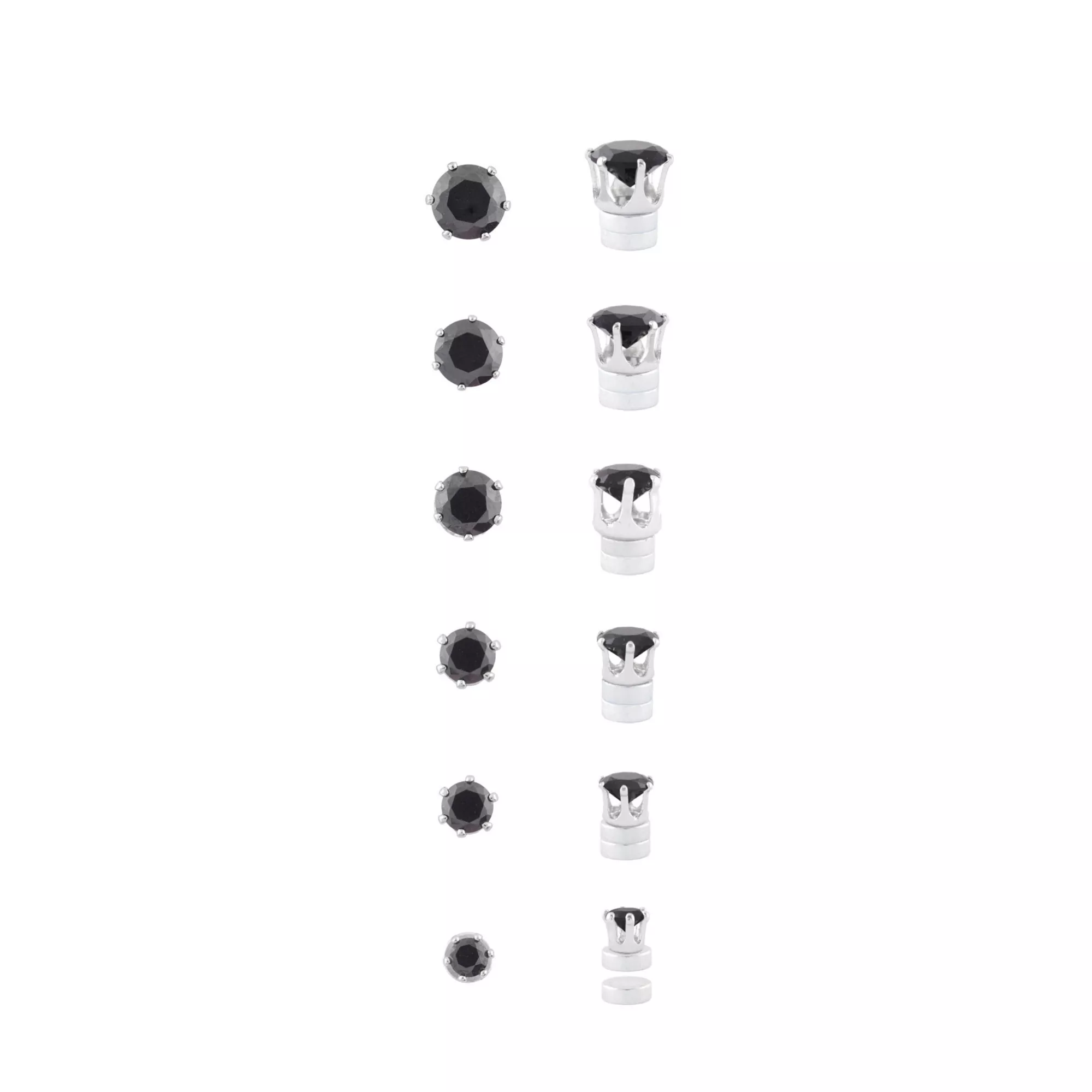 Multi-Pack Round Black CZ Magnetic Fake Stud Earrings - 6 Pair
