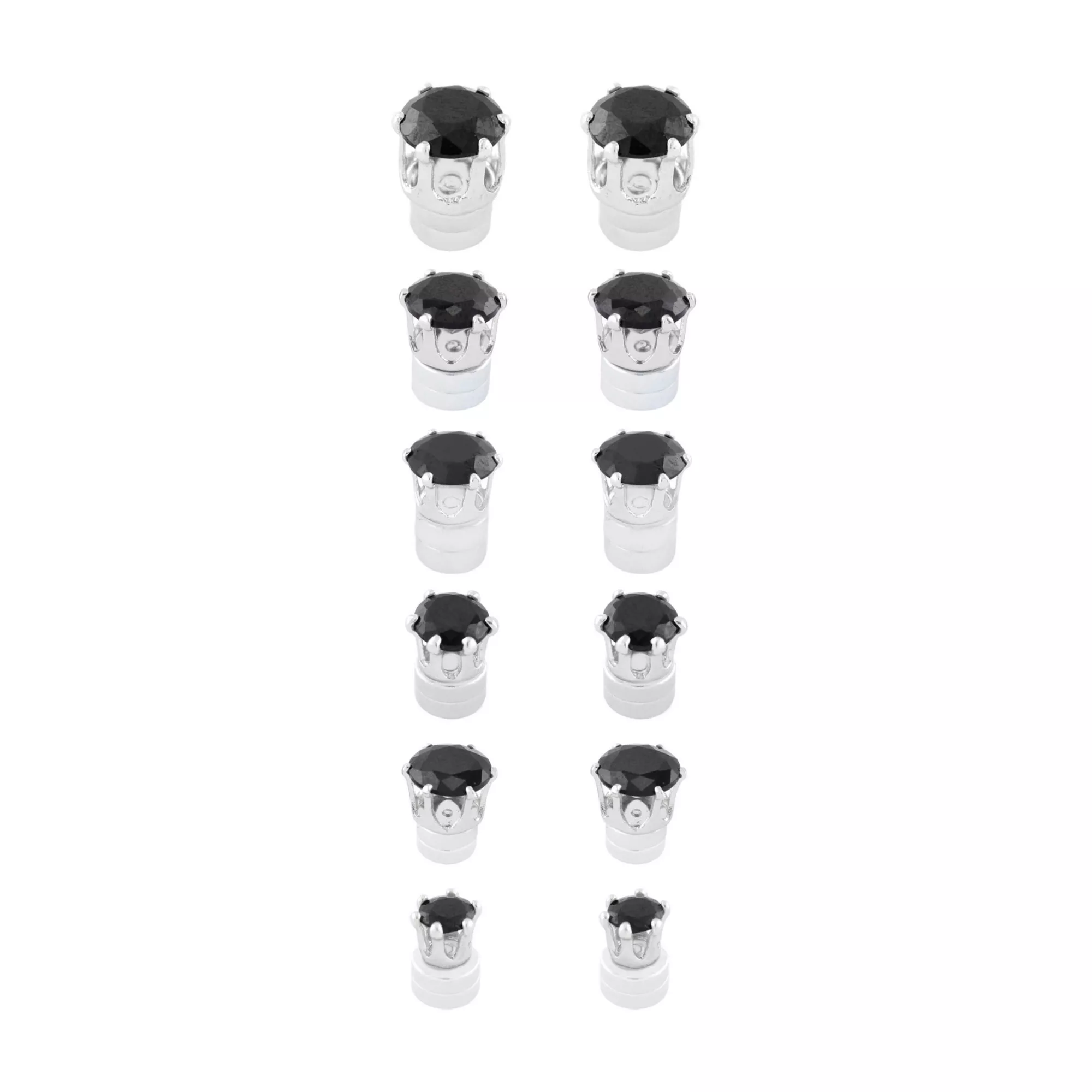 Multi-Pack Round Black CZ Magnetic Fake Stud Earrings - 6 Pair