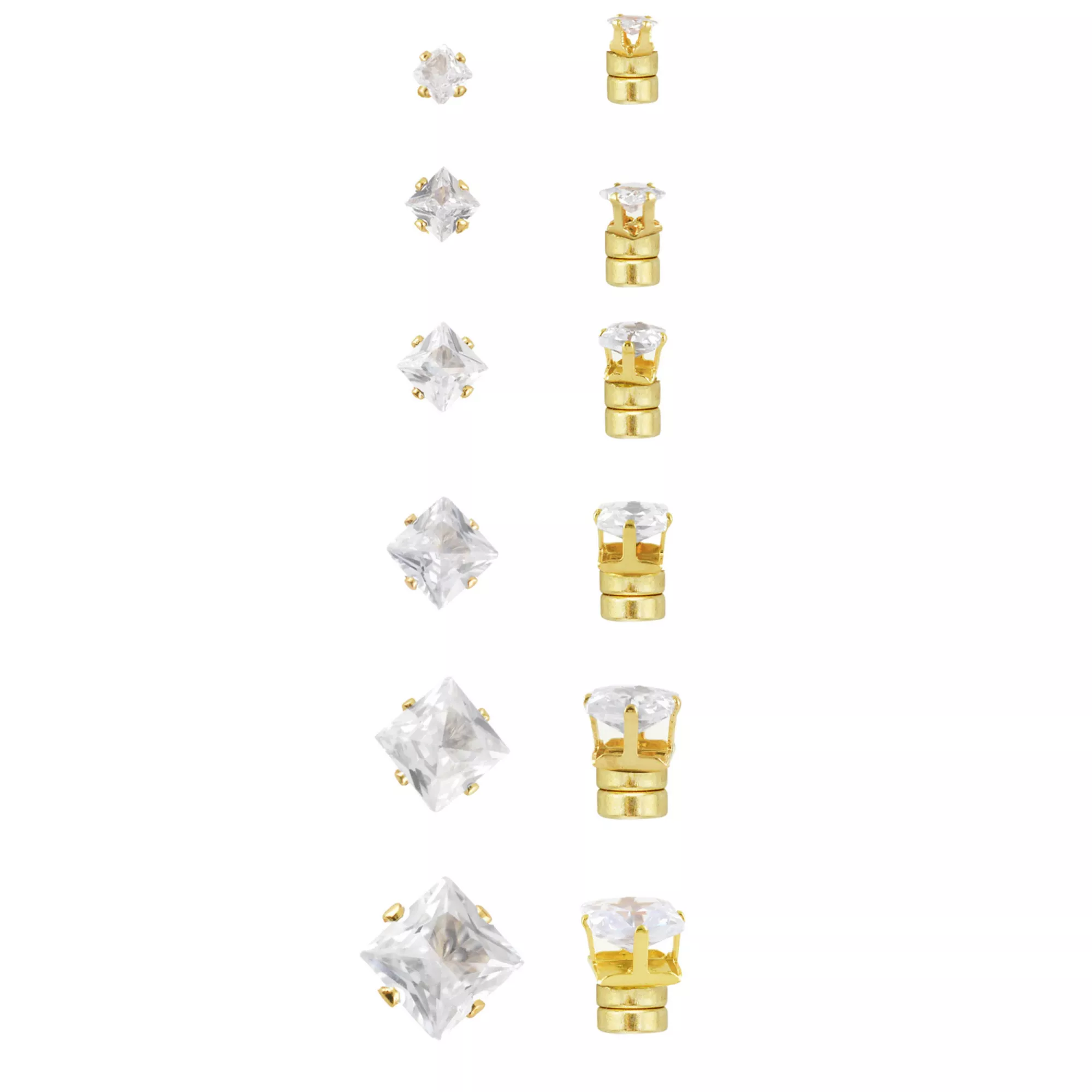 Multi-Pack Square CZ Magnetic Fake Stud Earrings - 6 Pair at Spencer's