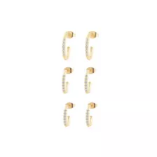 Multi-Pack Stacked CZ Goldtone Half Hoop Earrings - 3 Pair at Spencer's