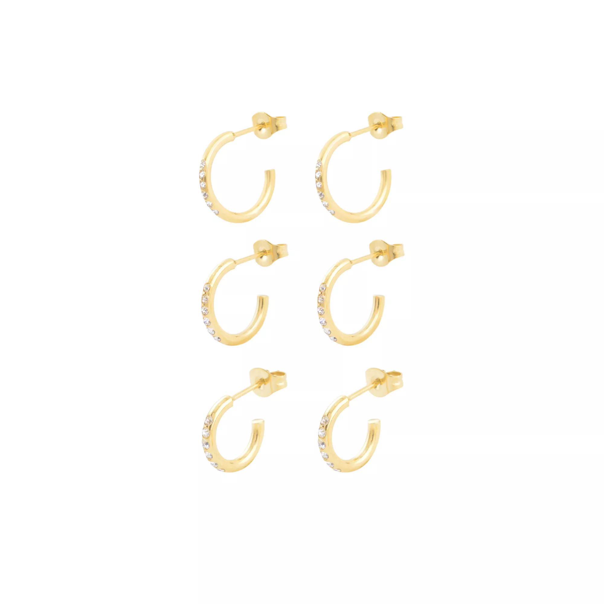 Multi-Pack Stacked CZ Goldtone Half Hoop Earrings - 3 Pair