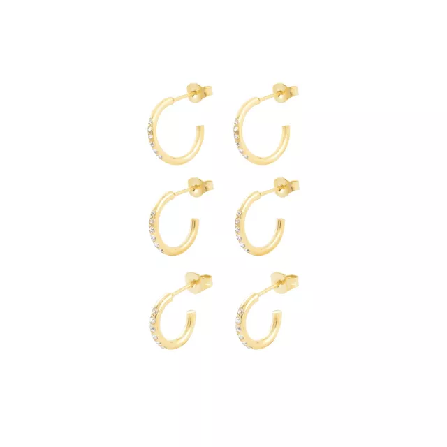 Multi-Pack Stacked CZ Goldtone Half Hoop Earrings - 3 Pair at Spencer's