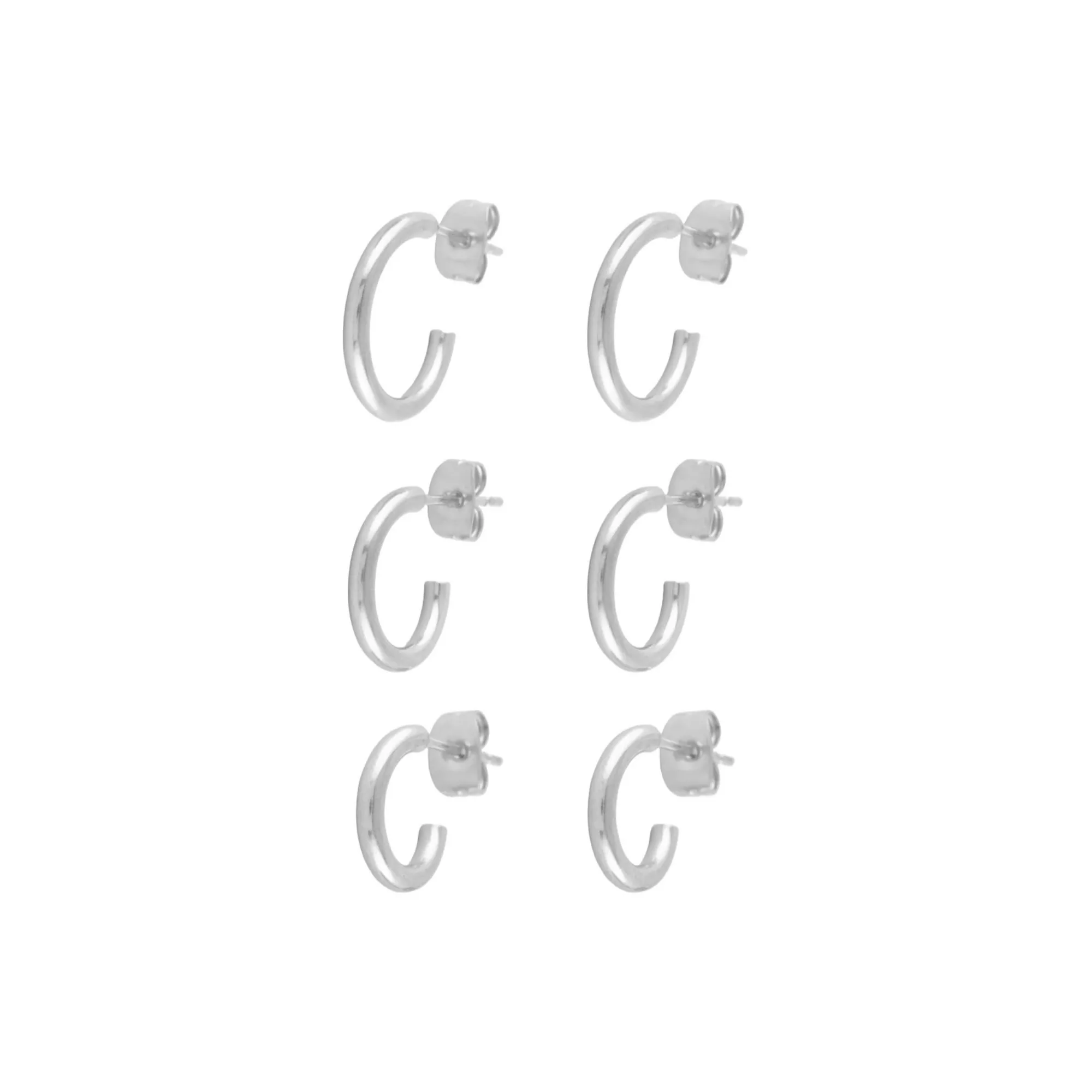 Multi-Pack Silvertone Basic Hoop Earrings 3 Pair - 18 Gauge