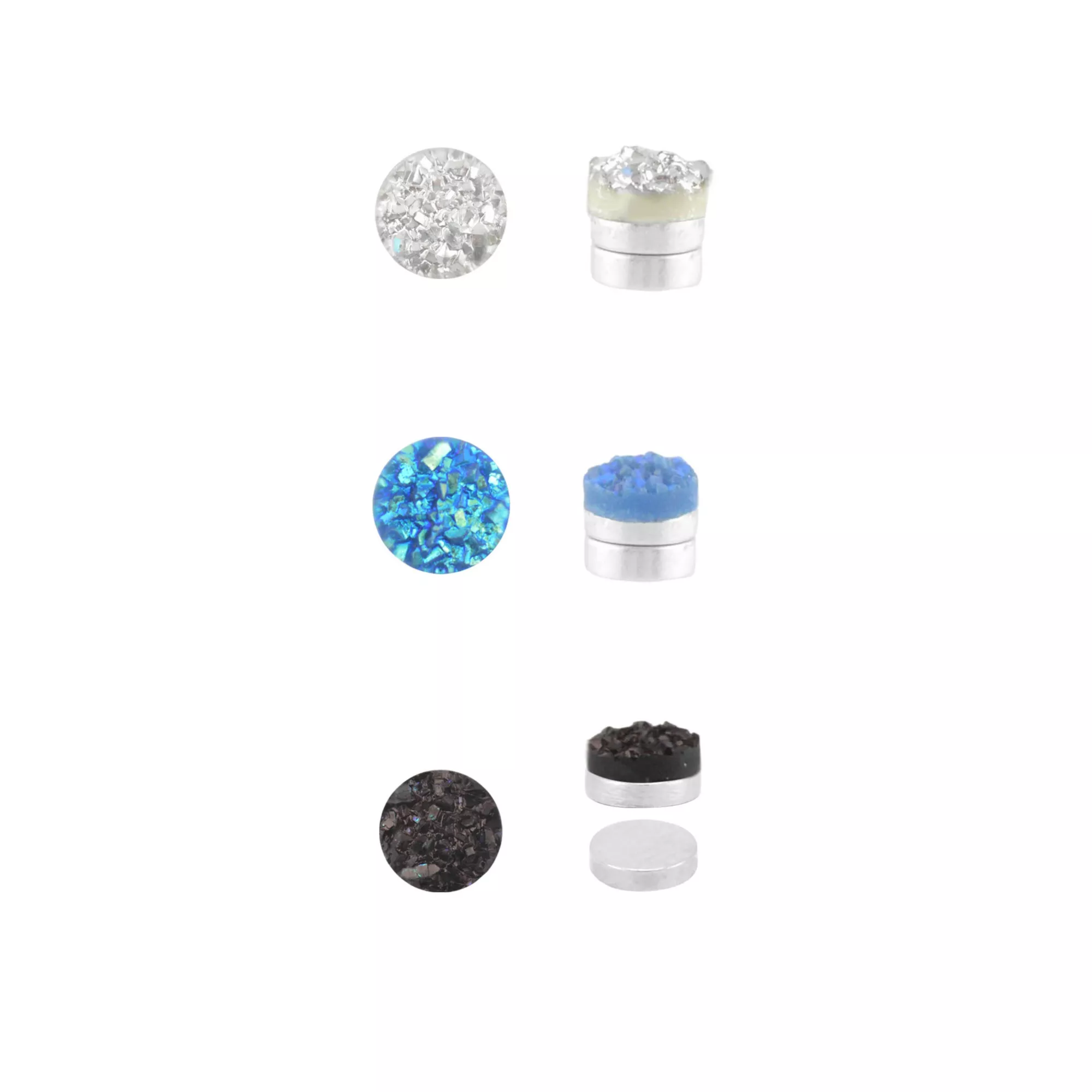 Multi-Pack Magnetic Druzy Glitter Stud Earrings - 3 Pair