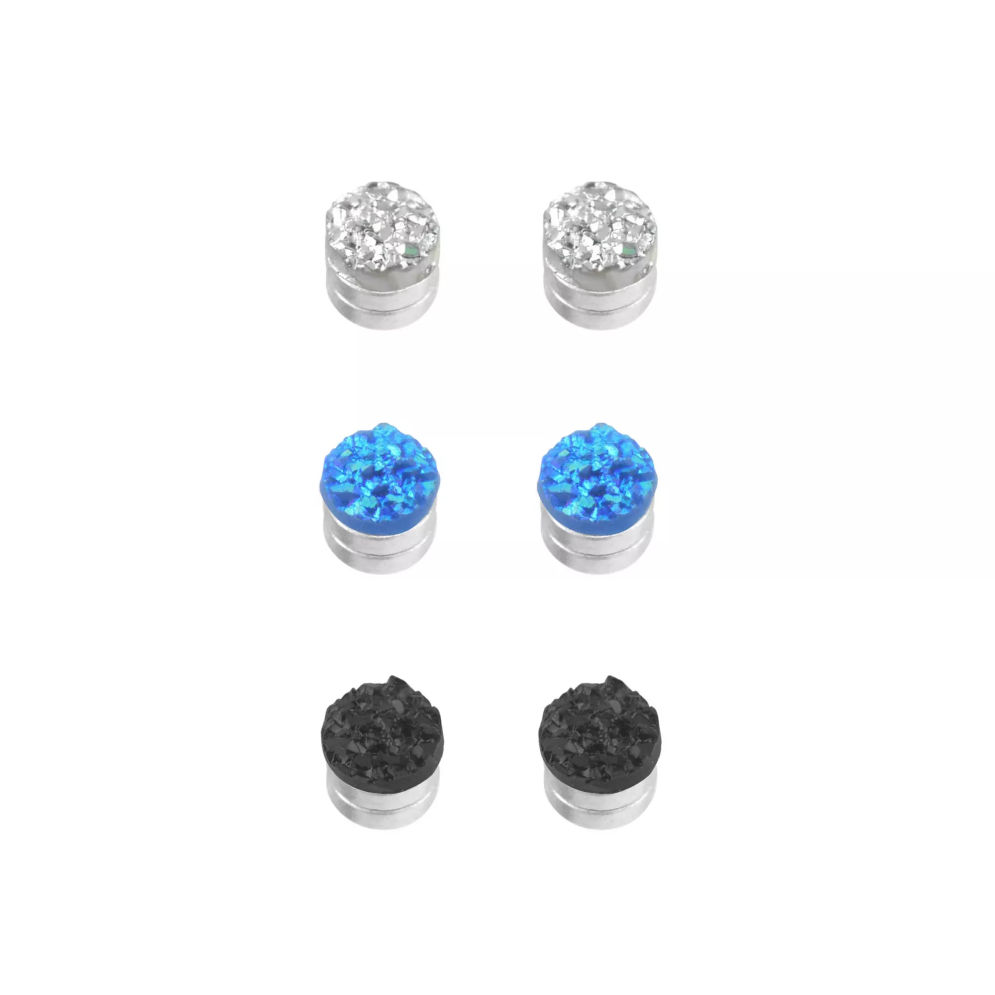 Multi-Pack Magnetic Druzy Glitter Stud Earrings - 3 Pair