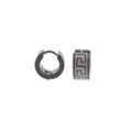Black and Silvertone Greek Meander Pattern Huggie Hoops - 18 Gauge at Spencer's