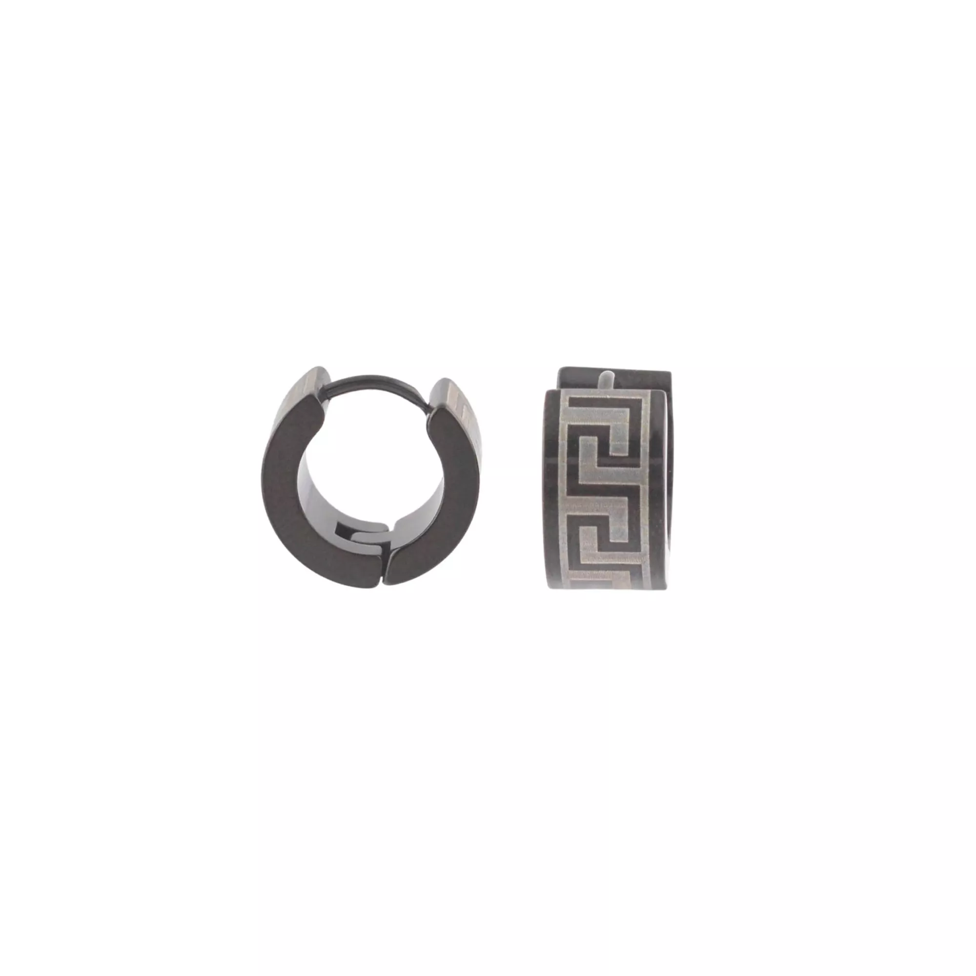 Black and Silvertone Greek Meander Pattern Huggie Hoops - 18 Gauge at Spencer's