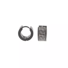 Black and Silvertone Greek Meander Pattern Huggie Hoops - 18 Gauge at Spencer's