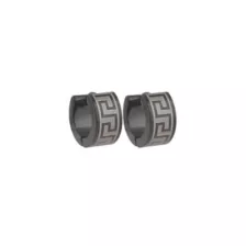 Black and Silvertone Greek Meander Pattern Huggie Hoops - 18 Gauge at Spencer's
