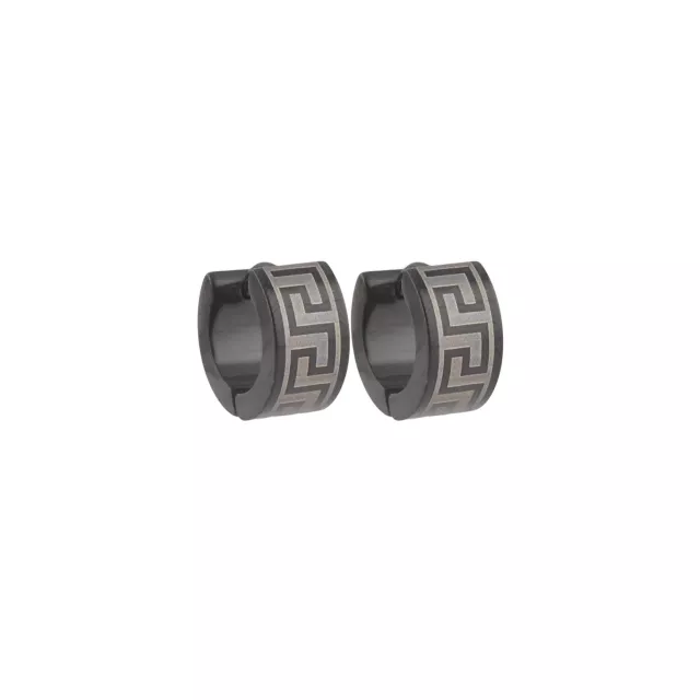Black and Silvertone Greek Meander Pattern Huggie Hoops - 18 Gauge at Spencer's