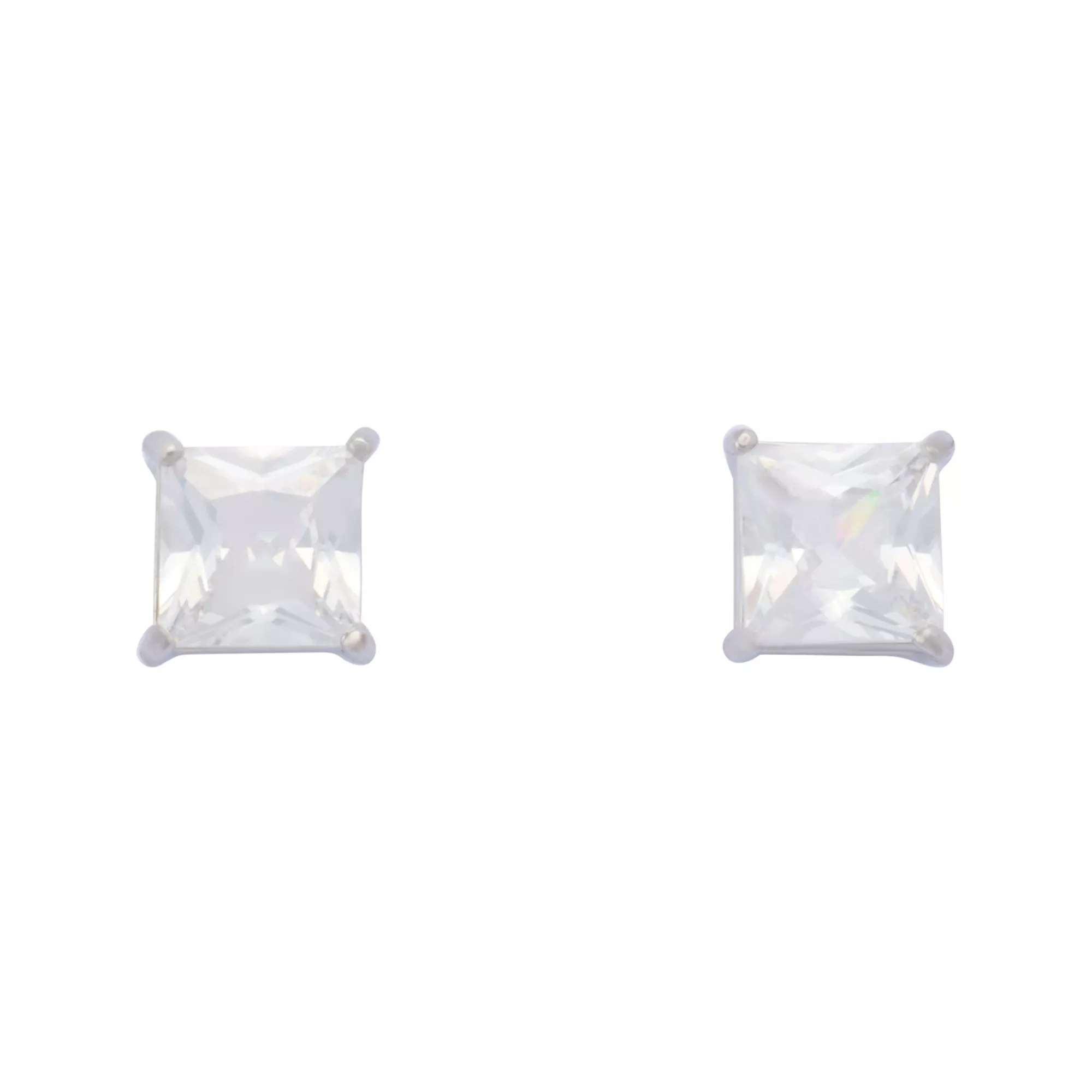 Clear CZ Square Silver-Plated Titanium Stud Earrings - 20 Gauge at Spencer's