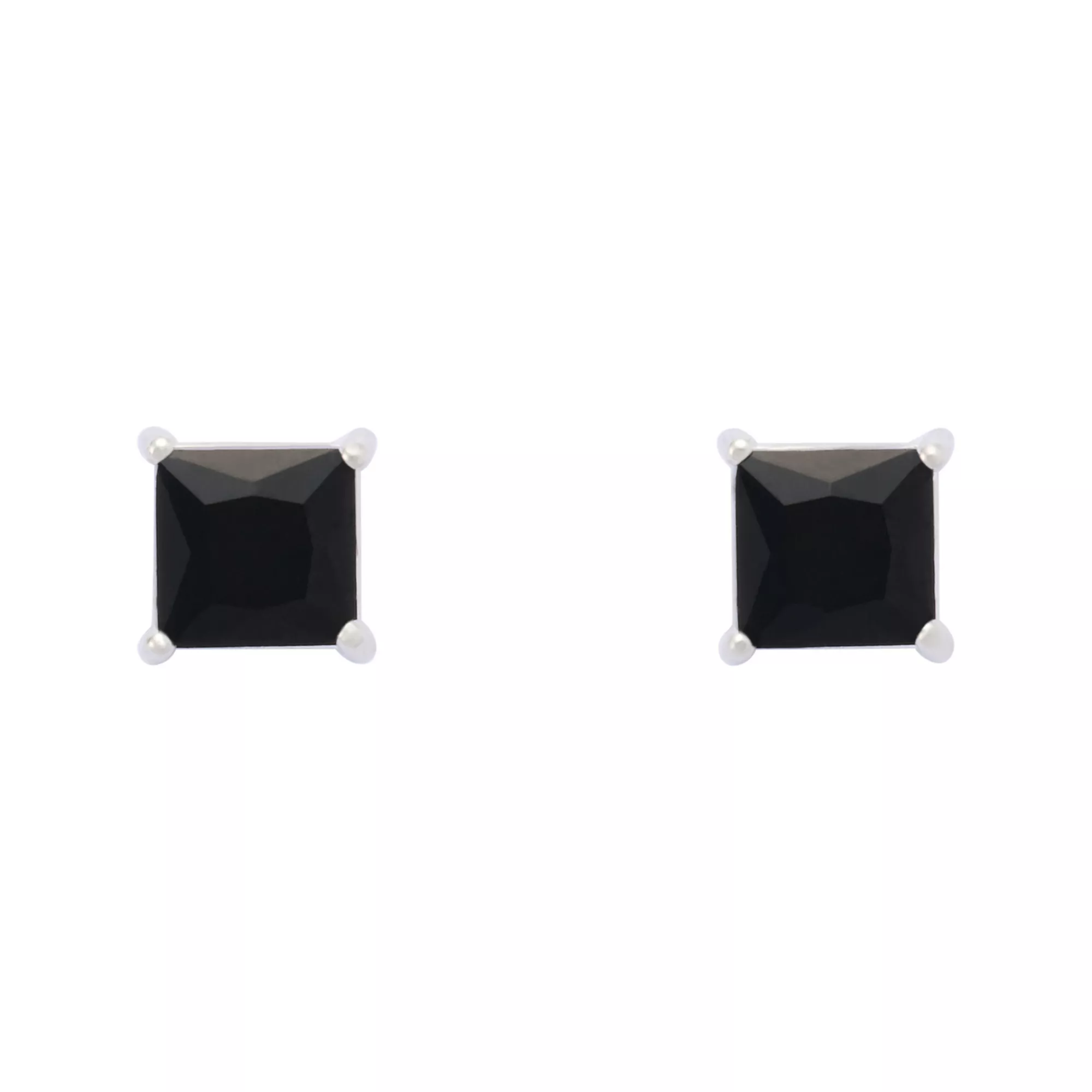 Black CZ Square Silver-Tone Titanium Stud Earrings - 20 Gauge at Spencer's