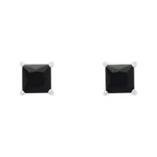 Black CZ Square Silver-Tone Titanium Stud Earrings - 20 Gauge at Spencer's