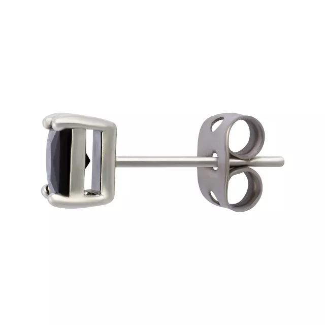 Black CZ Square Silver-Tone Titanium Stud Earrings - 20 Gauge at Spencer's