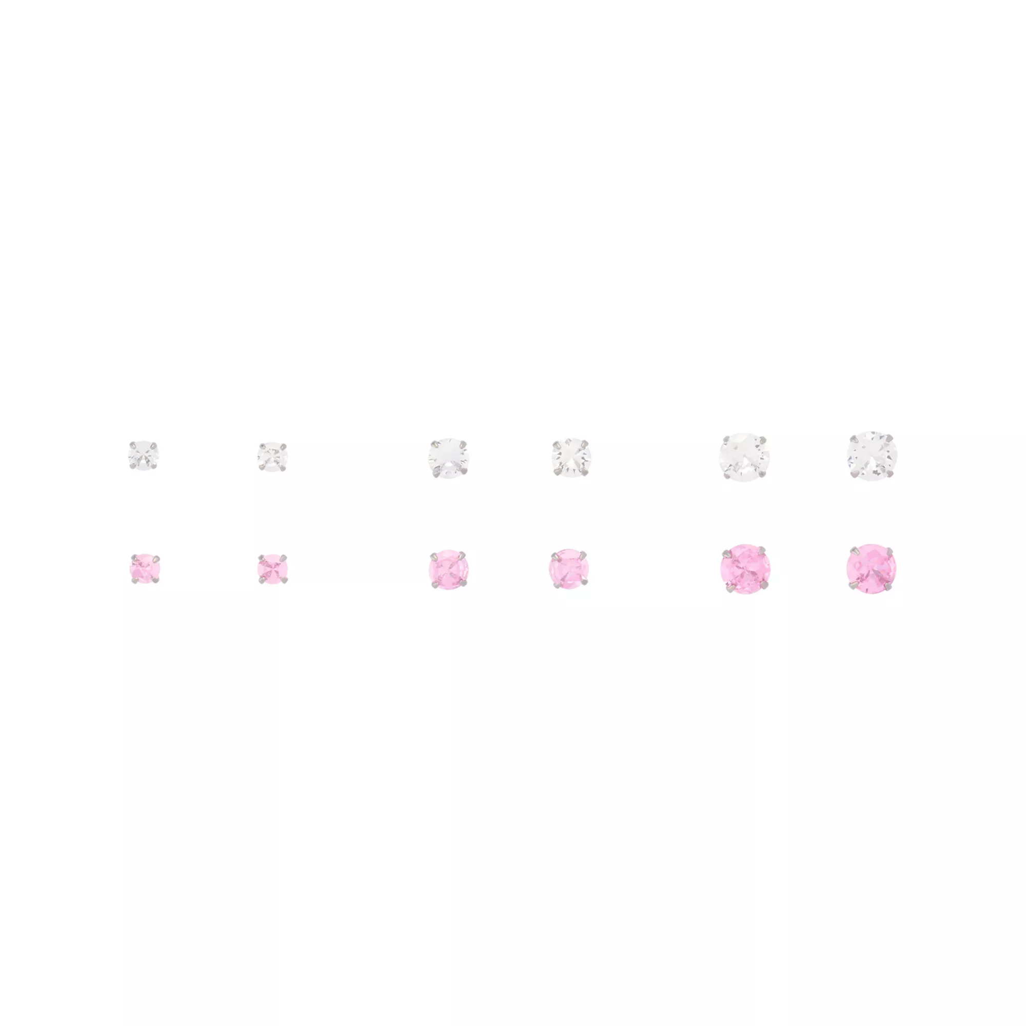 Multi-Pack Pink and Clear CZ Silver-Plated Stud Earrings 6 Pair - 20 Gauge at Spencer's